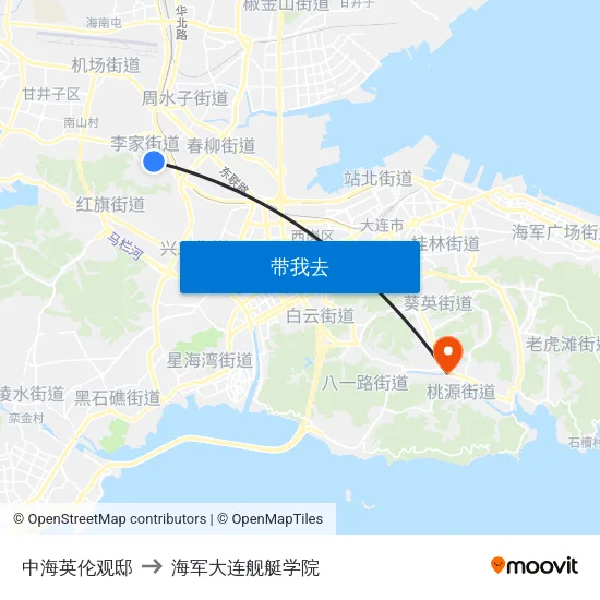 中海英伦观邸 to 海军大连舰艇学院 map