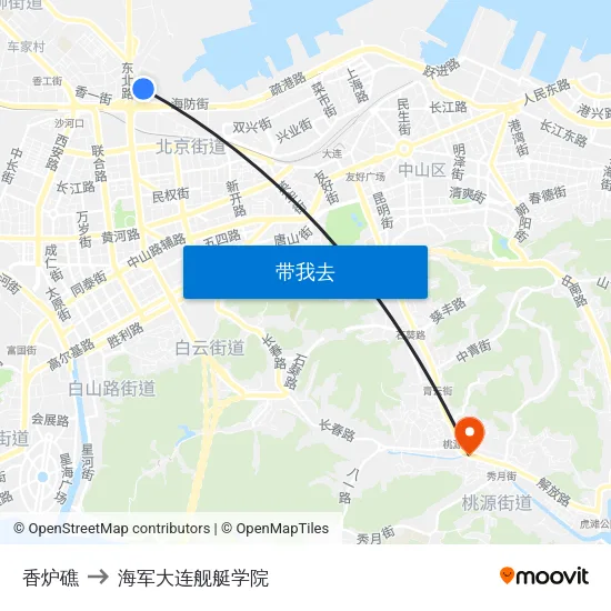 香炉礁 to 海军大连舰艇学院 map