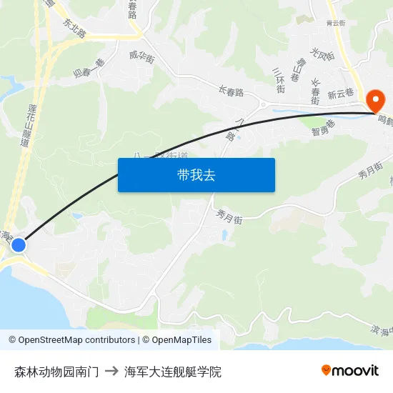 森林动物园南门 to 海军大连舰艇学院 map