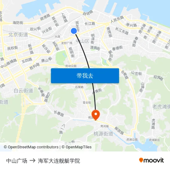 中山广场 to 海军大连舰艇学院 map