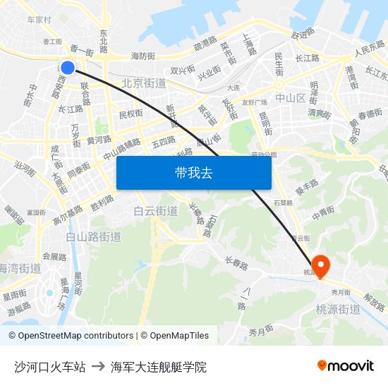 沙河口火车站 to 海军大连舰艇学院 map