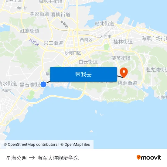 星海公园 to 海军大连舰艇学院 map