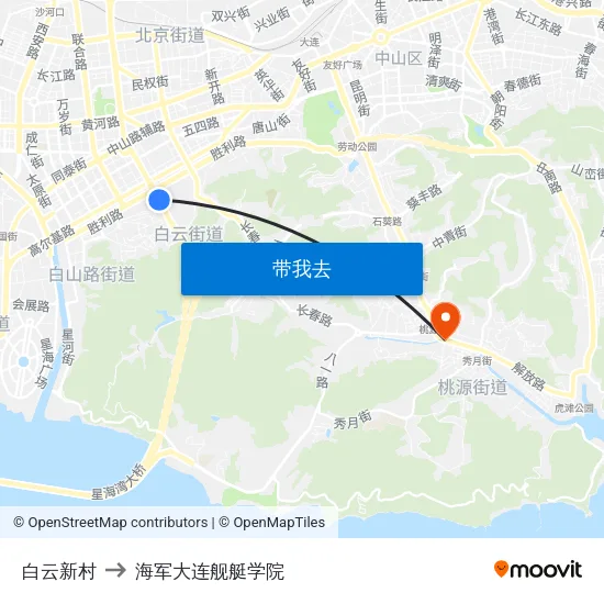 白云新村 to 海军大连舰艇学院 map