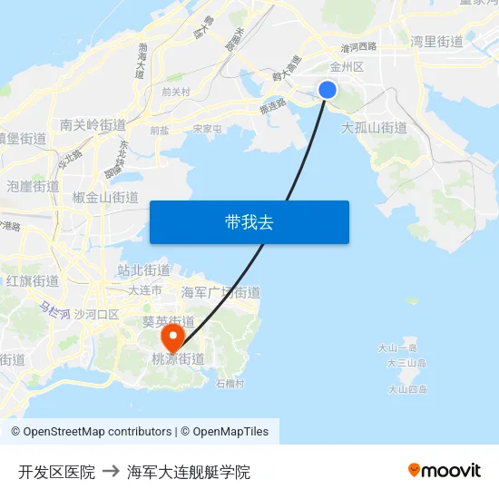 开发区医院 to 海军大连舰艇学院 map