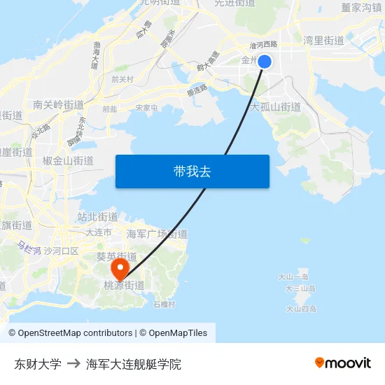 东财大学 to 海军大连舰艇学院 map