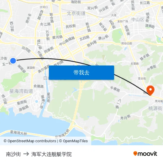 南沙街 to 海军大连舰艇学院 map