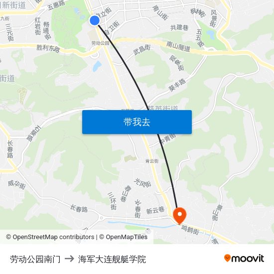 劳动公园南门 to 海军大连舰艇学院 map