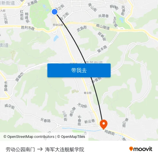 劳动公园南门 to 海军大连舰艇学院 map