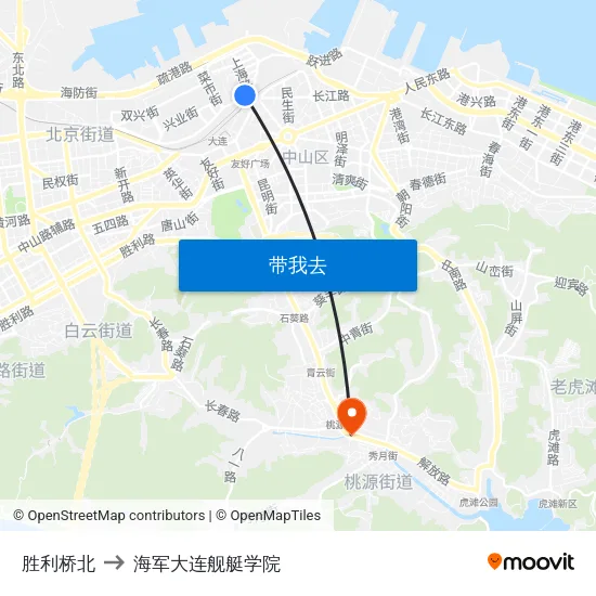 胜利桥北 to 海军大连舰艇学院 map