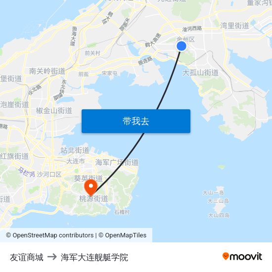 友谊商城 to 海军大连舰艇学院 map
