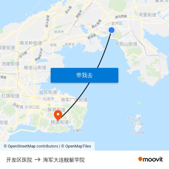 开发区医院 to 海军大连舰艇学院 map