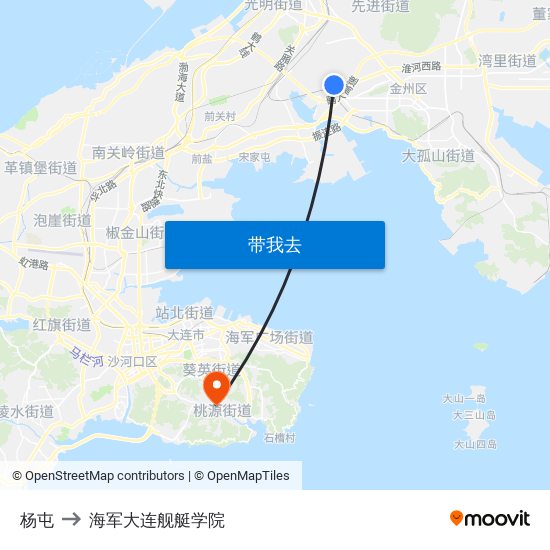 杨屯 to 海军大连舰艇学院 map