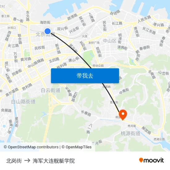 北岗街 to 海军大连舰艇学院 map