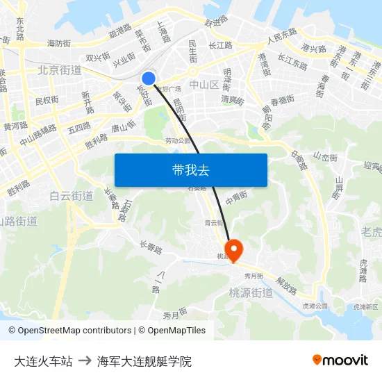 大连火车站 to 海军大连舰艇学院 map