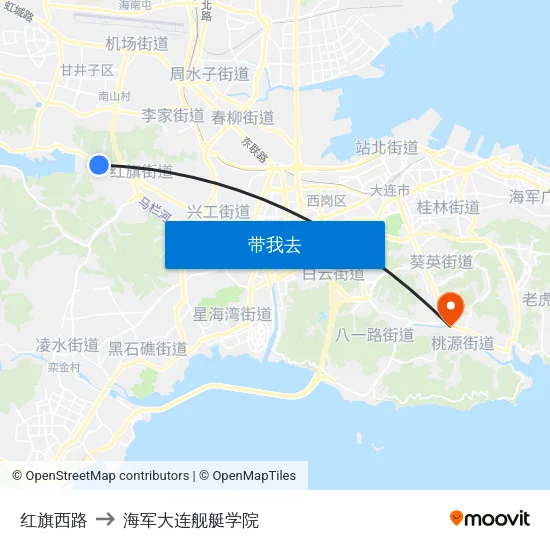 红旗西路 to 海军大连舰艇学院 map