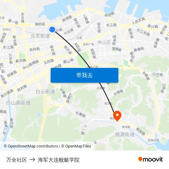 万全社区 to 海军大连舰艇学院 map