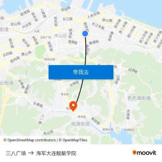 三八广场 to 海军大连舰艇学院 map