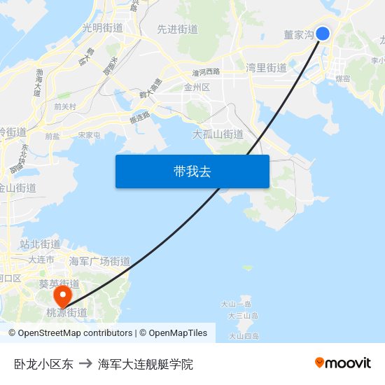 卧龙小区东 to 海军大连舰艇学院 map