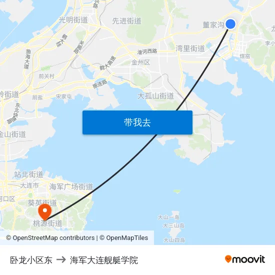 卧龙小区东 to 海军大连舰艇学院 map