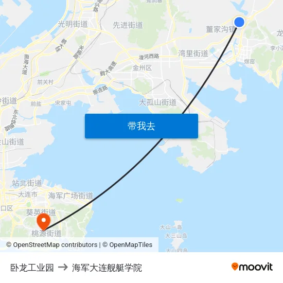 卧龙工业园 to 海军大连舰艇学院 map