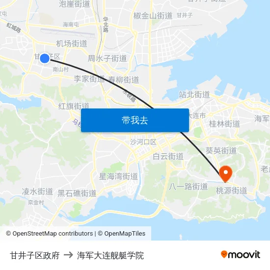 甘井子区政府 to 海军大连舰艇学院 map