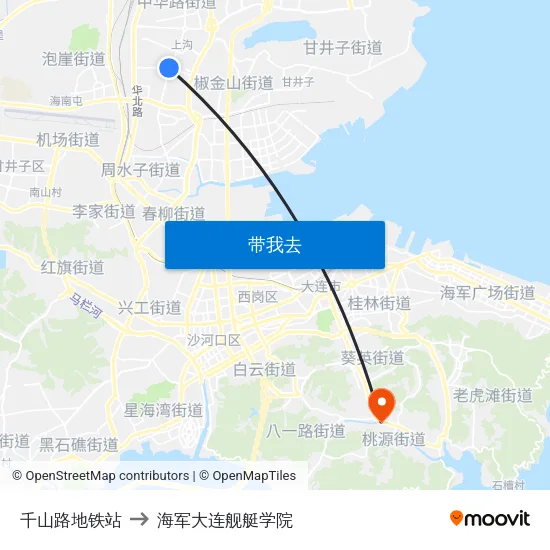 千山路地铁站 to 海军大连舰艇学院 map