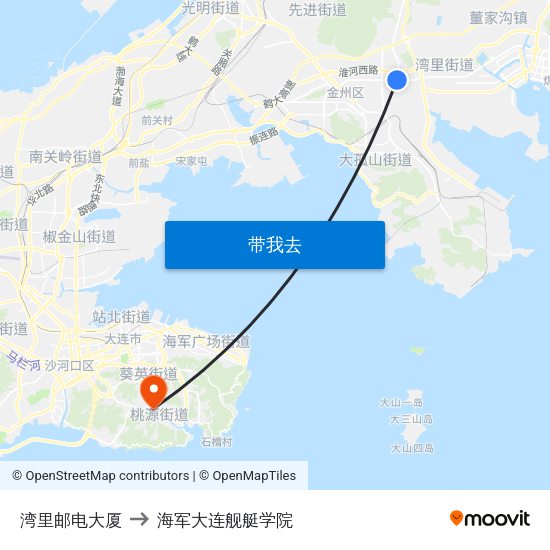 湾里邮电大厦 to 海军大连舰艇学院 map