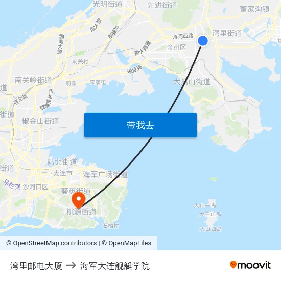 湾里邮电大厦 to 海军大连舰艇学院 map