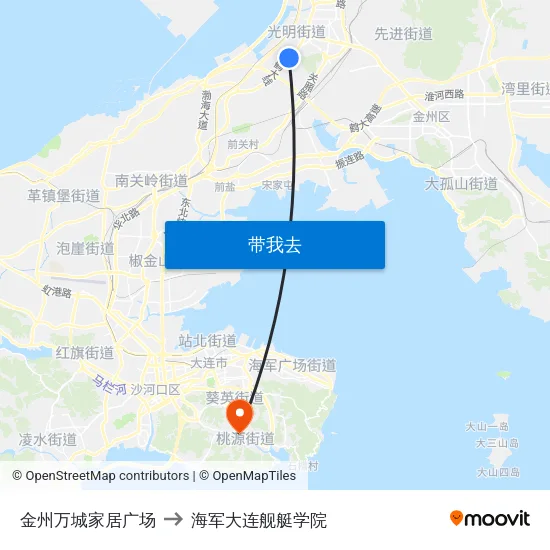 金州万城家居广场 to 海军大连舰艇学院 map