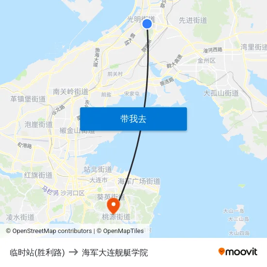 临时站(胜利路) to 海军大连舰艇学院 map