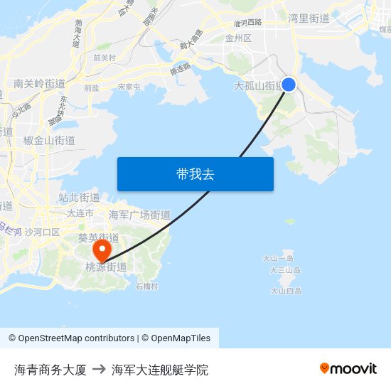 海青商务大厦 to 海军大连舰艇学院 map