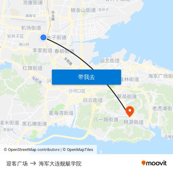 迎客广场 to 海军大连舰艇学院 map