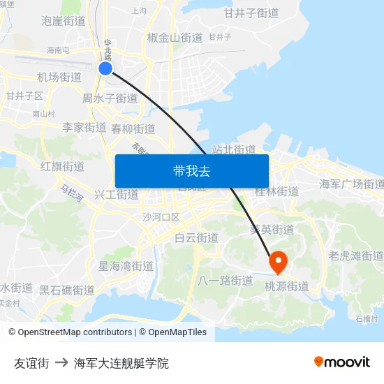 友谊街 to 海军大连舰艇学院 map