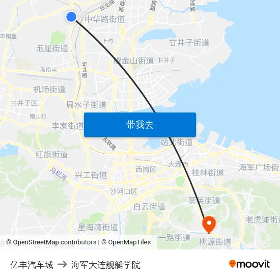 亿丰汽车城 to 海军大连舰艇学院 map