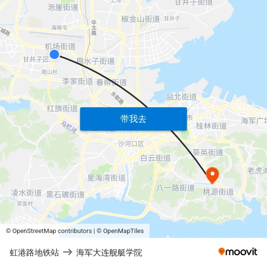 虹港路地铁站 to 海军大连舰艇学院 map