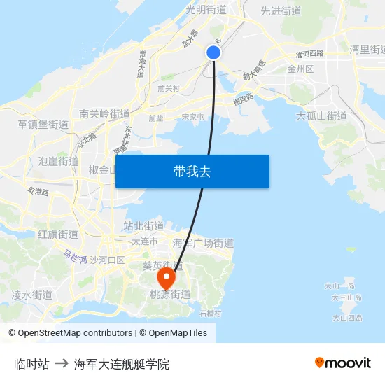 临时站 to 海军大连舰艇学院 map