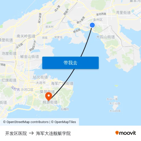 开发区医院 to 海军大连舰艇学院 map