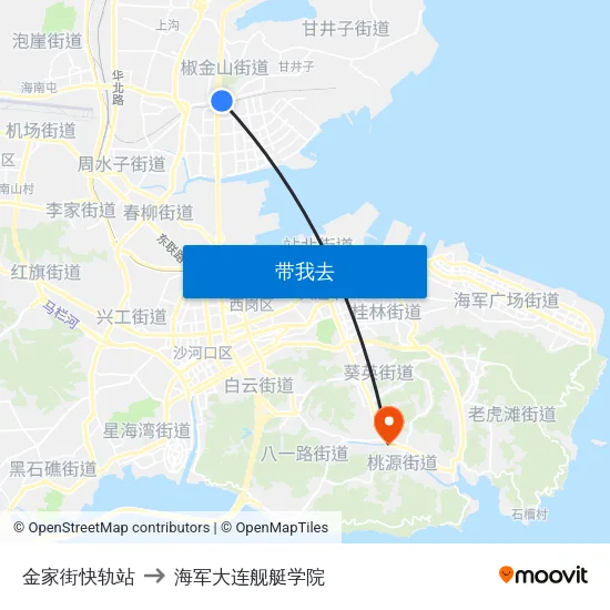 金家街快轨站 to 海军大连舰艇学院 map