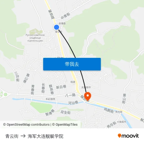 青云街 to 海军大连舰艇学院 map