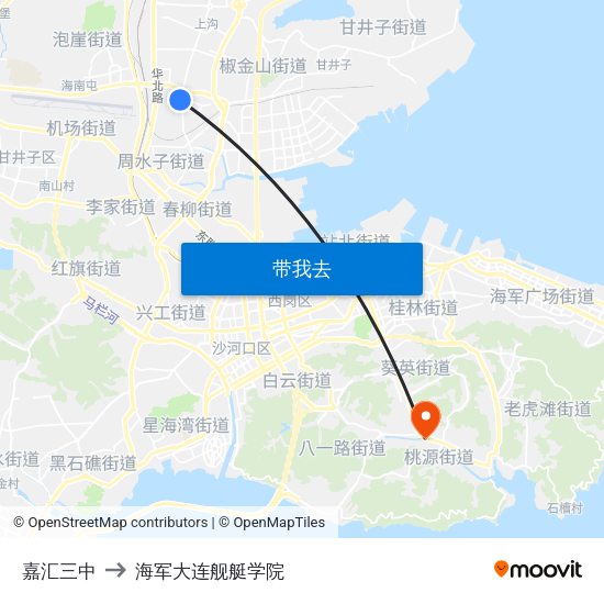 嘉汇三中 to 海军大连舰艇学院 map