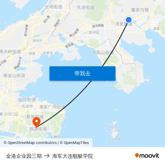金港企业园三期 to 海军大连舰艇学院 map