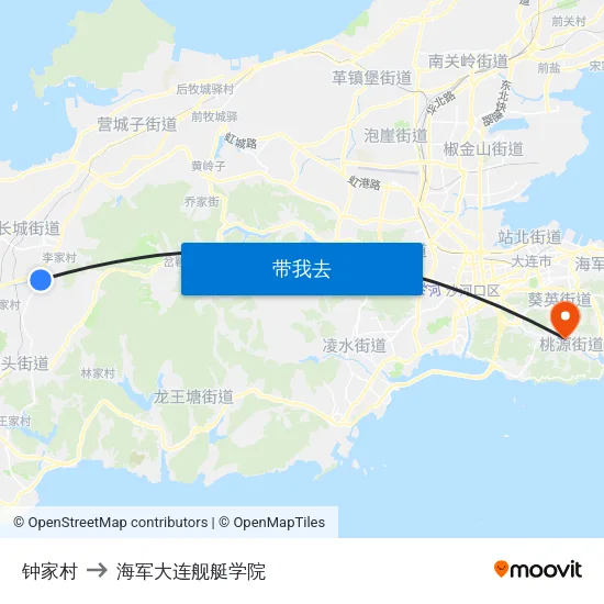 钟家村 to 海军大连舰艇学院 map
