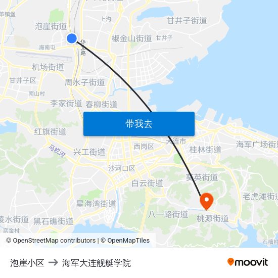 泡崖小区 to 海军大连舰艇学院 map