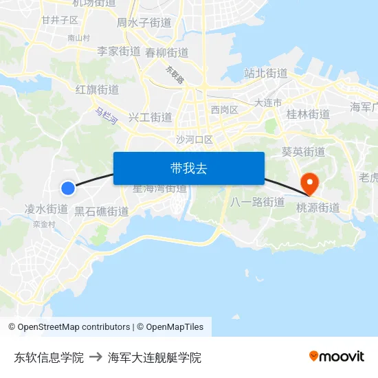 东软信息学院 to 海军大连舰艇学院 map
