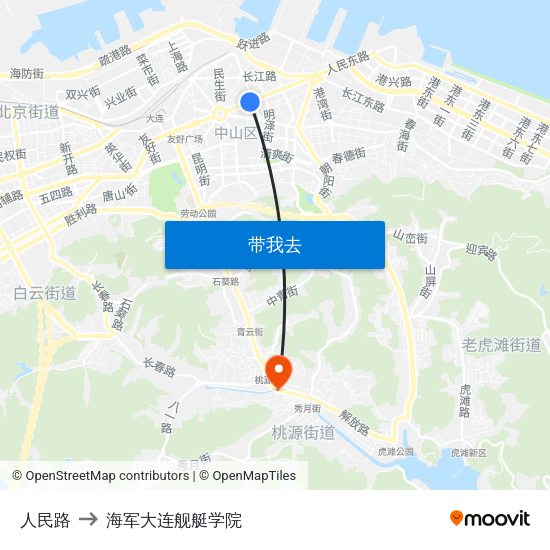 人民路 to 海军大连舰艇学院 map