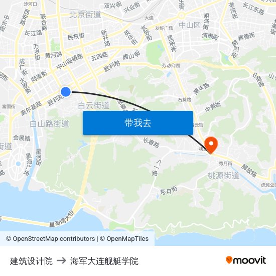 建筑设计院 to 海军大连舰艇学院 map