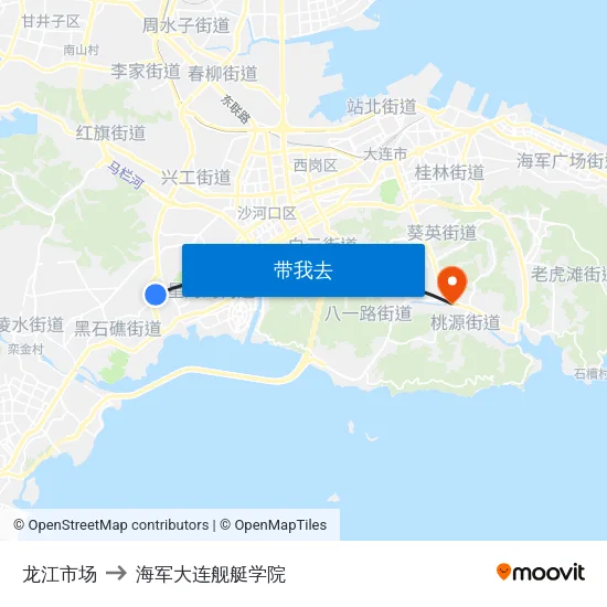 龙江市场 to 海军大连舰艇学院 map