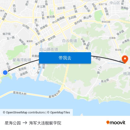 星海公园 to 海军大连舰艇学院 map