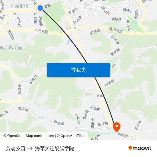 劳动公园 to 海军大连舰艇学院 map