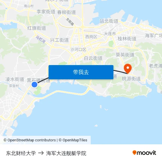 东北财经大学 to 海军大连舰艇学院 map